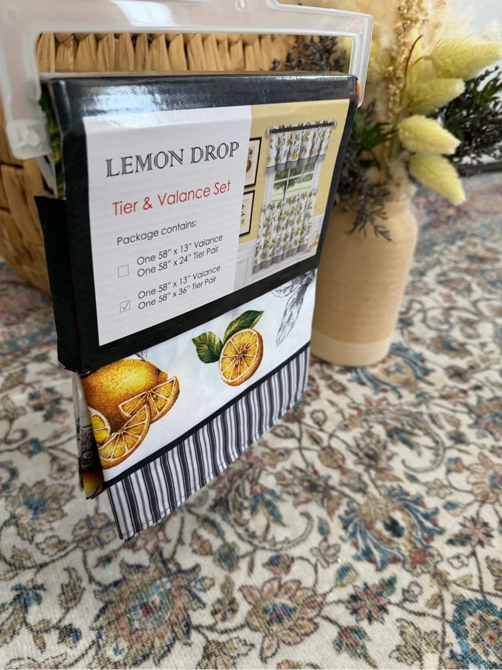 New Lemon Drop Tier & Valance Window Curtain Set -58x13 Valance 58x36 Tier Pair